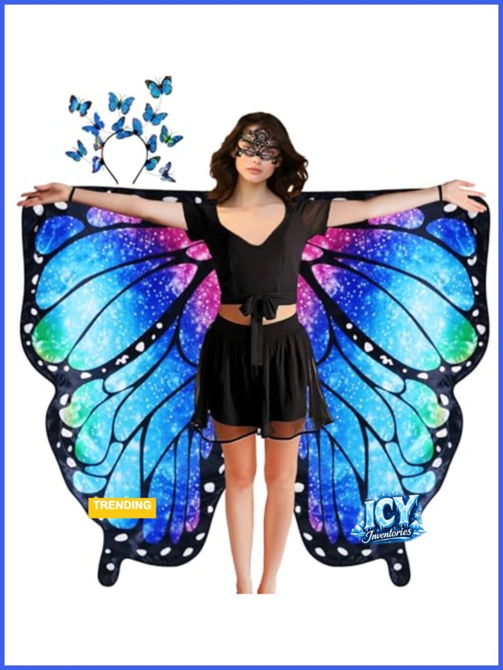 Double Sided Butterfly Wings Costume with Headband for Adults Halloween Cosplay